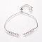 Brass Chain Bracelet Making, Box Chain Bracelets, Slider Bracelets Making, with Cubic Zirconia, Round, Real Platinum Plated, 9-1/2 inchx1/8 inch(240x1mm), Hole: 1mm