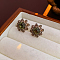 Alloy & Rhinestone Flower Stud Earrings, Greige, 15mm