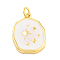Real 18K Gold Plated Rack Plating Brass Enamel Pendants, with Jump Ring, Long-Lasting Plated, Lead Free & Cadmium Free, Irregular Flat Round with Star Charm, White, 19x14.5x3mm, Hole: 3mm