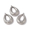 Non-Tarnish 304 Stainless Steel Pendants, Teardrop Charm, Stainless Steel Color, 46.5x32.5x8mm, Hole: 3mm