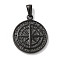 304 Stainless Steel Pendants, Flat Round with Compass Charm, Black, 26x22.5x3mm, Hole: 7x3mm