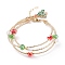 Bling Glass & Brass Tube Beaded Multi-strand Bracelet, Alloy Christmas Trees Charm Triple Layer Bracelet for Women, Colorful, 7-5/8 inch(19.3cm)