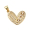 Rack Plating Brass & Clear Cubic Zirconia Pendants, Cadmium Free & Lead Free, Long-Lasting Plated, Heart, Real 16K Gold Plated, 15.5x18.5x3mm, Hole: 4x3.5mm
