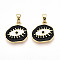 Brass Micro Pave Cubic Zirconia Pendants, Cadmium Free & Lead Free, with Enamel, Nuggets with Eye Charms, Real 18K Gold Plated, Black, 15.5x15x2mm, Hole: 2.5~3x5mm