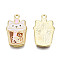 Alloy Enamel Pendants, Cadmium Free & Lead Free, Light Gold, Milk Teacup with Cat, Camel, 23x13.5x1.5mm, Hole: 1.8mm