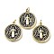 Brass Pendants, with Jump Ring, Lead Free & Cadmium Free, Flat Round with Saint Charm, Real 18K Gold Plated, 22x19x2mm, Hole: 3.4mm