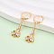 Brass Micro Pave Cubic Zirconia Dangle Leverback Earrings, Long-Lasting Plated, Flower, Clear, 38.5x11mm