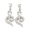 Brass Micro Pave Clear Cubic Zirconia Pendants, Snake, Platinum, 25x12x3mm, Hole: 6x3.5mm