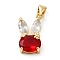 Rack Plating Brass Micro Pave Cubic Zirconia Pendants, Cadmium Free & Lead Free, Long-Lasting Plated, Real 18K Gold Plated, Rabbit, FireBrick, 20x11x7mm, Hole: 5x3.5mm