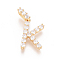 Golden Plated Brass Micro Pave Clear Cubic Zirconia Pendants, Long-Lasting Plated, Letter, Letter.K, 23x13.5x3.5mm, Hole: 7.5x3mm