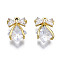 Brass Inlaid Clear Cubic Zirconia Pendants, Cadmium Free & Nickel Free & Lead Free, Bowknot, Golden, 15x10x4mm, Hole: 1.2mm