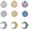 9Pcs 9 Style 304 Stainless Steel Pendants, Flat Round with Sun & Star & Moon with Flower, Mixed Color, 29~30x25~26.5x2~3mm, Hole: 1.8~2mm, 1pc/style
