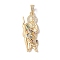 Brass Clear Cubic Zirconia Pendants, Long-Lasting Plated, God, Golden, Colorful, 37.5x14x3mm, Hole: 6.5x4mm