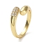 Rack Plating Brass Micro Pave Cubic Zirconia Open Cuff Rings, Teardrop, Lead Free & Cadmium Free, Long-Lasting Plated, Real 18K Gold Plated, US Size 7 1/4(17.5mm)