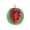 Brass Plastic Charms, Watermelon, Lead Free & Cadmium Free, Long-Lasting Plated, Real 18K Gold Plated, Rack Plating, Watermelon, 15x12x9.5mm, Hole: 1.2mm
