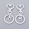 Iron Heart Split Key Rings, Keychain Clasp Findings, Lead Free & Nickel Free, White, 68x30x6mm