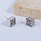 Exquisite Hollow Flower Pattern Square Brass Stud Earrings, Platinum, 11.2x11.2mm