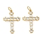 Brass Micro Pave Cubic Zirconia Pendants, Cross Charms, Cadmium Free & Lead Free, Long-Lasting Plated, Rack Plating, Real 18K Gold Plated, 22.5x15.5x2.5mm, Hole: 3.5mm