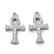 304 Stainless Steel Micro Pave Cubic Zirconia Pendants, Cross Charms, Ion Plating(IP), Stainless Steel Color, 17.5x10x2mm, Hole: 1.2mm