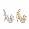 Brass Micro Pave Cubic Zirconia Stilettos Charms, with Jump Ring, Long-Lasting Plated, High-heeled Shoes, Clear, Mixed Color, 11x12x3mm, Hole: 3mm