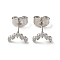 Brass Rhinestone Stud Earrings, Horse Eye, Platinum, 6x9.5mm