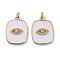 Brass Micro Pave Clear Cubic Zirconia Pendants, with White Enamel & Jump Rings, Long-Lasting Plated, Rectangle with Eyes, Real 18K Gold Plated, 19x15x2mm, Hole: 3mm, Jump Ring: 5x1mm