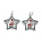 Christmas Themed Brass Micro Pave Cubic Zirconia Pendants, with Enamel and Jump Ring, Long-Lasting Plated, Star with Santa Claus, Real Platinum Plated, 19.5x18x2mm, Jump Ring: 5x0.7mm, 3.6mm Inner Diameter