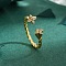 Brass Micro Pave Cubic Zirconia Cuff Rings for Women, Flower, Golden, Inner Diameter: 16~19mm