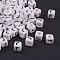 6MM Letter J White Letter Acrylic Cube Beads, Horizontal Hole, Size: about 6mm wide, 6mm long, 6mm high, hole: 3.2mm, about 300pcs/50g