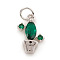 Brass Micro Pave Cubic Zirconia Charms, with Jump Ring, Cactus, Green, Real Platinum Plated, 11x7x2.5mm, Hole: 2.5mm