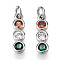 Brass Micro Pave Colorful Cubic Zirconia Pendants, Cadmium Free & Nickel Free & Lead Free, with Jump Ring, Round, Platinum, 12.5x3.5x2mm, Hole: 2.4mm