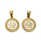 304 Stainless Steel Pendants, with Pave Shell, Flat Round Charm, Ion Plating(IP), Real 18K Gold Plated, Paw Print, 17.5x15x2mm, Hole: 5.5x2.5mm
