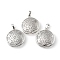 Natural Quartz Crystal Pendants, Rock Crystal Pendants, with Rack Plating Brass Findings, Cadmium Free & Lead Free, Flat Round with Star Charms, 32~32.5x27.5~28x7mm, Hole: 8.5x5mm