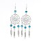 Alloy Chandelier Earrings, with Wood Beads and Brass Earring Hooks, Deep Sky Blue, 100mm, Pin: 0.7mm