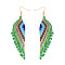 Bohemian Handmade Glass Seed Beads Tassel Dangle Earrings, Golden, Wing, Green
