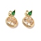 Brass Micro Pave Cubic Zirconia Charms, Cadmium Free & Nickel Free & Lead Free, Orange, Real 18K Gold Plated, Clear, 14x9x5mm, Hole: 1.2mm