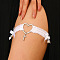 Bowknot Elastic Fibre Strappy Leg Chain, Heart Cross Alloy Link Stretchy Thigh Chains for Women, Platinum, White, Inner Diameter: 114mm
