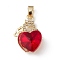 Real 18K Gold Plated Rack Plating Brass Micro Pave Clear Cubic Zirconia Pendants, with Glass, Long-Lasting Plated, Cadmium Free & Lead Free, Heart Charm, Red, 24x16x8mm, Hole: 5mm