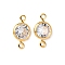 Brass Pave Clear Cubic Zirconia Connector Charms, Nickel Free, Real 18K Gold Plated, Flat Round, 12x7x3mm, Hole: 1.2mm