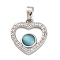 Brass Micro Pave Clear Cubic Zirconia Pendants, Cadmium Free & Nickel Free & Lead Free, Heart Charms with Cat Eye, Platinum, 15.5x14.5x3mm, Hole: 2.5x3mm