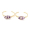 Natural Amethyst Horse Eye Beaded Cuff Bangle, Gemstone Wire Wrapped Open Bangle, Brass Jewelry for Women, Cadmium Free & Lead Free, Golden, Inner Diameter: 2-1/2 inch(6.2cm)