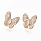 Brass Ear Stud Components, with Cubic Zirconia and Loop, Cadmium Free & Nickel Free & Lead Free, Clear, Butterfly, Real 18K Gold Plated, 15.5x15.5mm, Hole: 1mm, Pin: 0.9mm