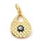 Brass Pendants, with Enamel, Real 18K Gold Plated, Long-Lasting Plated, Cadmium Free & Nickel Free & Lead Free, Teardrop with Evil Eye Charms, Black, 34x23.5x6mm, Hole: 10x7mm