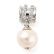 Rack Plating Brass Micro Pave Clear Cubic Zirconia Pendants, with Natural Pearl, Large Hole Pendants, Cadmium Free & Lead Free, Round, Platinum, 21~21.5mm