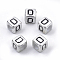 Plated Acrylic Beads, Horizontal Hole, Cube with Letter, Antique Silver, Letter.D, 6mm, Hole: 3mm