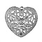 Tibetan Style Alloy Pendants, Hollow Heart, Platinum, 37x39x14mm, Hole: 2x2.5mm