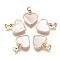 Brass Charms, with Freshwater Shell, Nickel Free, Real 18k Gold Plated, Heart, Seashell Color, 12x11.5x3mm, Hole: 2x4mm