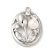 Brass Micro Pave Cubic Zirconia Pendants, Cadmium Free & Nickel Free & Lead Free, with Shell Pearl, Oval with Flower, Platinum, 19x13.5x6mm, Hole: 1.2mm