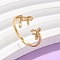 304 Stainless Steel Bowknot Cuff Rings, Real 18K Gold Plated, 11mm, US Size 8 1/2(18.5mm)