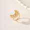 Moon Brass Adjustable Rings, with ABS Imitation Pearl Beads, Real 18K Gold Plated, Inner Diameter: 18mm
